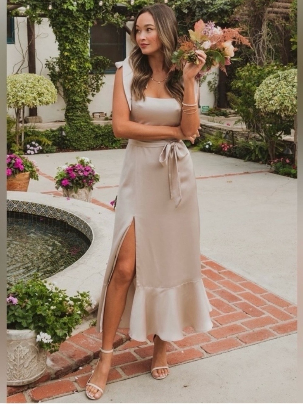 Show Me Your Mumu Claire Midi Dress in Show Me The Ring Luxe Satin Sz S
